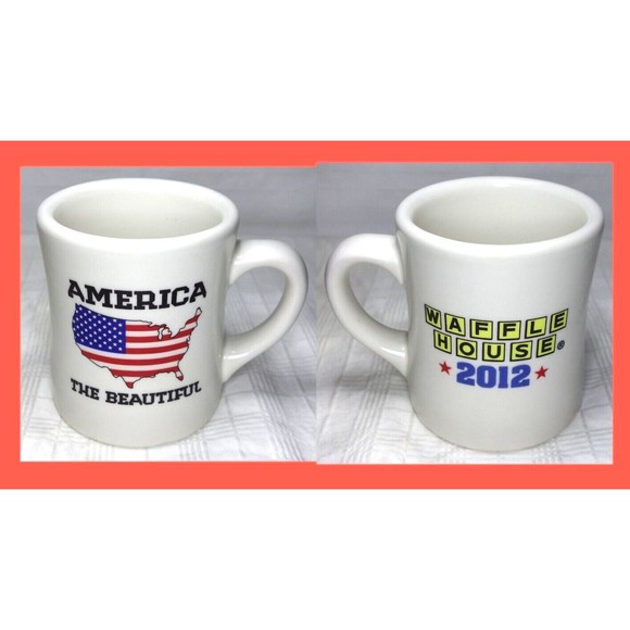 Waffle House 2012 Patriotic Coffee Mug Cup America The Beautiful Red White Blue - Picture 1 of 11